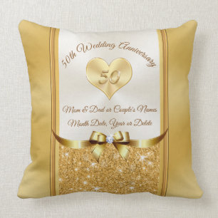 Aangepast 50e Jubileum Pillow, Gold, off White Kussen