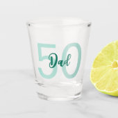 Aangepast 50e verjaardag Pap Modern Blauwgroen Gro Shot Glas (Voorkant)