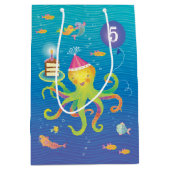 Aangepast 5 Blauw, Turquoise en Octopus Gift Bag Medium Cadeauzakje (Voorkant)