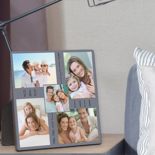 Aangepast 5 Foto Collage Beste pap ooit Gray Plaqu Fotoplaat