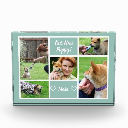 Aangepast 5 Foto Collage Family Pet Photo Block (Voorkant)
