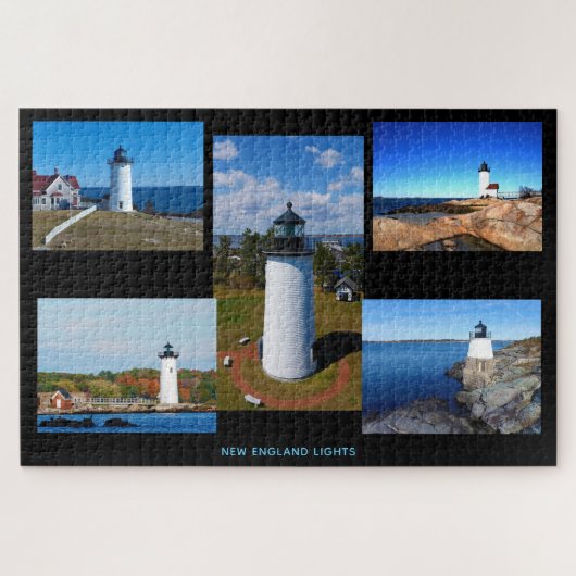 Aangepast 5 Foto Collage New England Lighthouders Legpuzzel (Horizontaal)