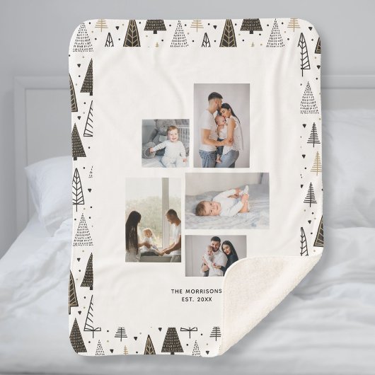 Aangepast 5 Foto's Collage naam Winter Pine Trees Sherpa Deken