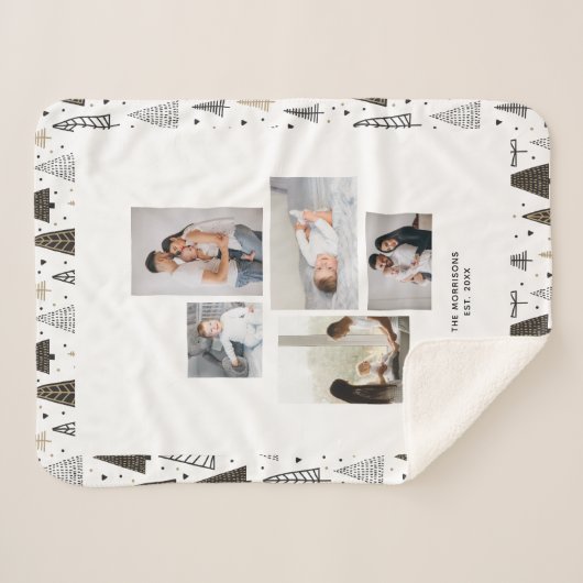 Aangepast 5 Foto's Collage naam Winter Pine Trees Sherpa Deken (Voorkant (horizontaal))