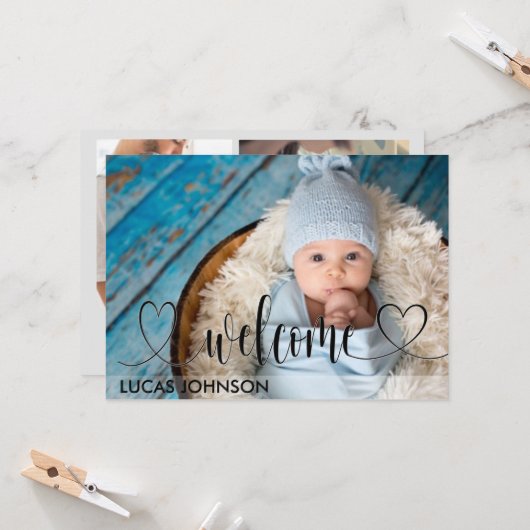 Aangepast 5 Foto's geboorteaankondiging, pasgebore Kaart (Voorkant / Achterkant in situ)
