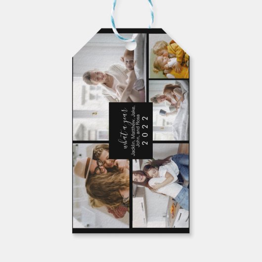 Aangepast 5 Foto's Typografie Holiday Cadeaulabel (Achterkant)