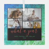 Aangepast 5 Foto's Typografie Nieuwjaar feestdag Glas Ornament (Voorkant)