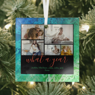 Aangepast 5 Foto's Typografie Nieuwjaar feestdag Glas Ornament