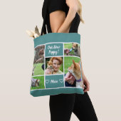 Aangepast 5-fotoserie Pet Collage op Blauwgroen Tote Bag (Dichtbij)
