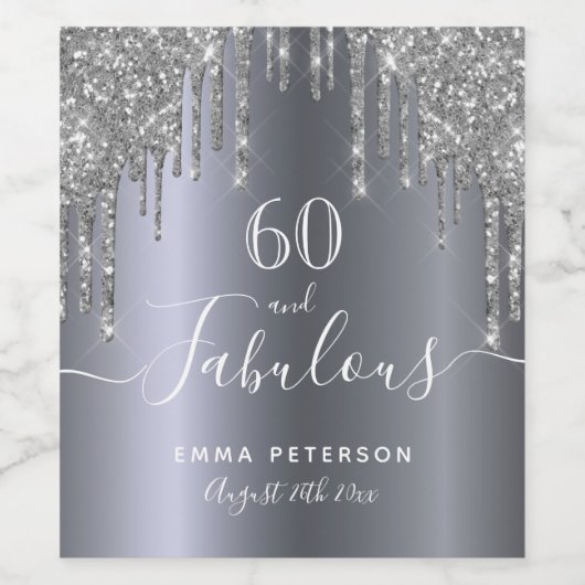 Aangepast 60 prachtige verjaardagsglitter zilversp wijn etiket (Enkel label)