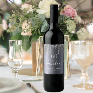 Aangepast 60 prachtige verjaardagsglitter zilversp wijn etiket