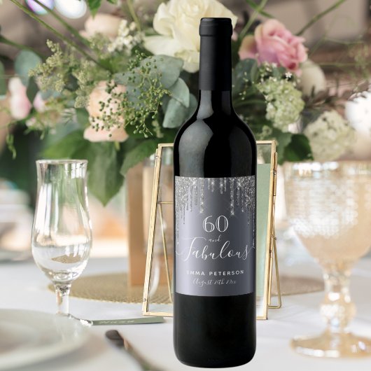 Aangepast 60 prachtige verjaardagsglitter zilversp wijn etiket