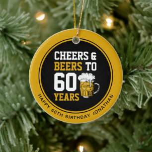 Aangepast 60e geboortedag, kaas en bier tot 60 jaa keramisch ornament