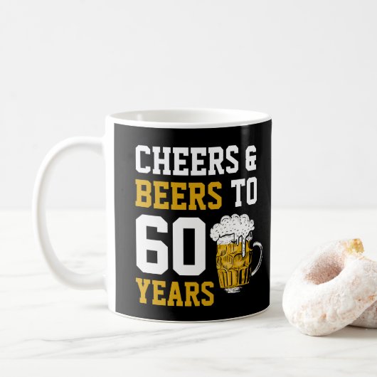 Aangepast 60e geboortedag, kaas en bier tot 60 jaa koffiemok (Met donut)