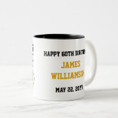 Aangepast 60e geboortedag, kaas en bier tot 60 jaa tweekleurige koffiemok (Voorkant rechts)