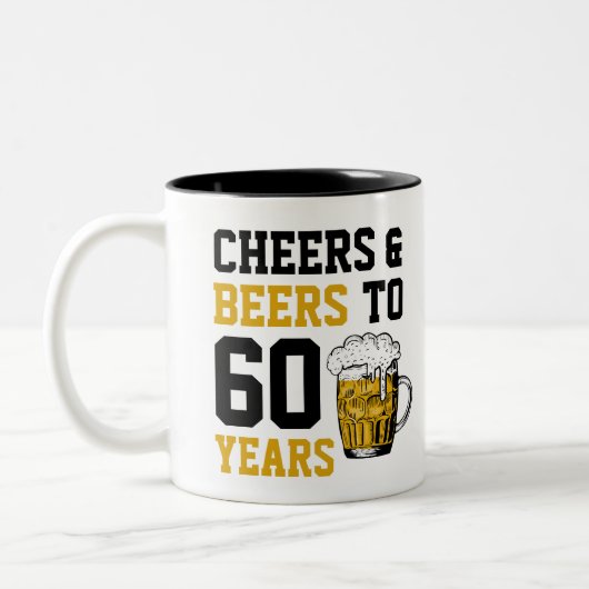 Aangepast 60e geboortedag, kaas en bier tot 60 jaa tweekleurige koffiemok (Links)