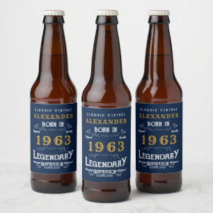 Aangepast 60e verjaardag, geboren in 1963 blauw bier etiket