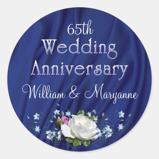 Aangepast 65e wit-rozen jubileumfeest ronde sticker (Voorkant)