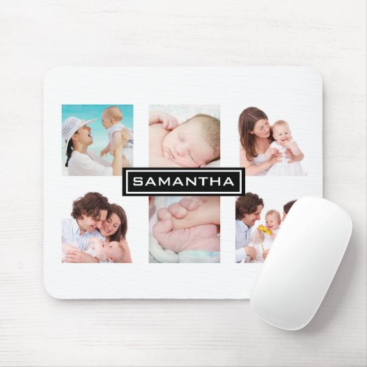 Aangepast 6 Foto Collage Persoonlijk Wit Muismat (Met muis)