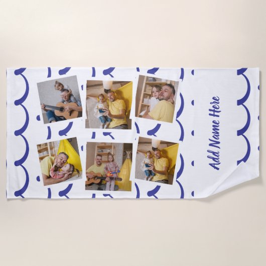 Aangepast 6 fotokaders met gepersonaliseerde tekst strandlaken (Voorkant)