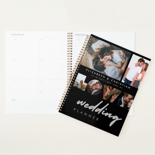 Aangepast 6 Foto's Black White Love Script Weddens Planner (Display)