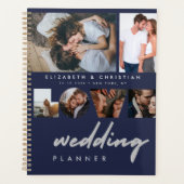 Aangepast 6 Foto's Navy Blue Love Script Weddensch Planner (Voorkant)