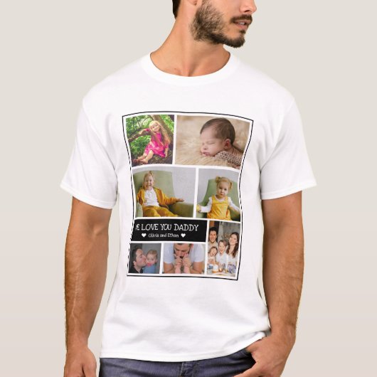 Aangepast 7 Foto Collage We houden van je papa  T-shirt (Voorkant)