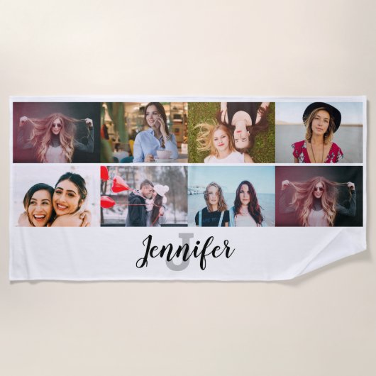 Aangepast 8 Aangepaste naam en monogram voor fotoc Strandlaken (Voorkant)