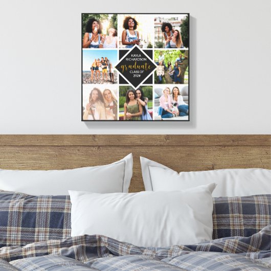Aangepast 8 Foto Collage Gold Afstuderen Afstudere Canvas Afdruk (Insitu (Slaapkamer))