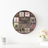 Aangepast 8 Foto collage Rustic Brown Wood Grote Klok (Huis)