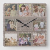 Aangepast 8 Foto Collage Rustic Farmhouse geregene Vierkante Klok (Voorkant)