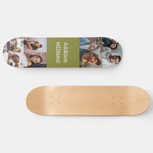 Aangepast 8 Fotocollage Aangepaste naam groen Persoonlijk Skateboard (Horizontaal)