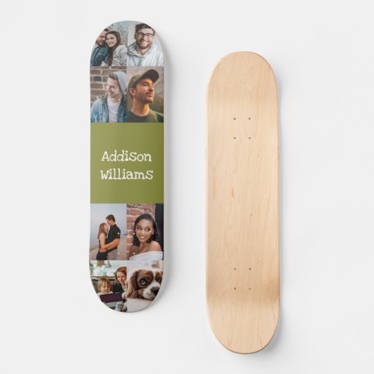 Aangepast 8 Fotocollage Aangepaste naam groen Persoonlijk Skateboard (Voorkant)