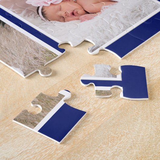 Aangepast 8 Fotocollage Familienaam Blauw Legpuzzel (Zijkant)