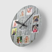 Aangepast 8 fotocollage Rustic Gray Wood Ronde Klok (Hoek)