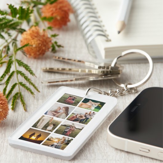 Aangepast 8 fotocollage sleutelhanger (Voorkant Rechts)