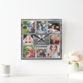 Aangepast 8 Monogram grijs hout voor fotocollage f Vierkante Klok (Huis)