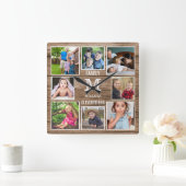 Aangepast 8 Monogram Rustisch hout voor fotocollag Vierkante Klok (Huis)