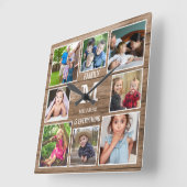 Aangepast 8 Monogram Rustisch hout voor fotocollag Vierkante Klok (Hoek)