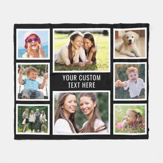 Aangepast 8 zwart fotocollage fleece deken (Voorkant (Horizontaal))
