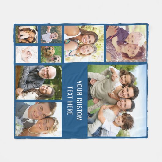 Aangepast 9 Foto Collage Blue Fleece Deken (Voorkant (Horizontaal))