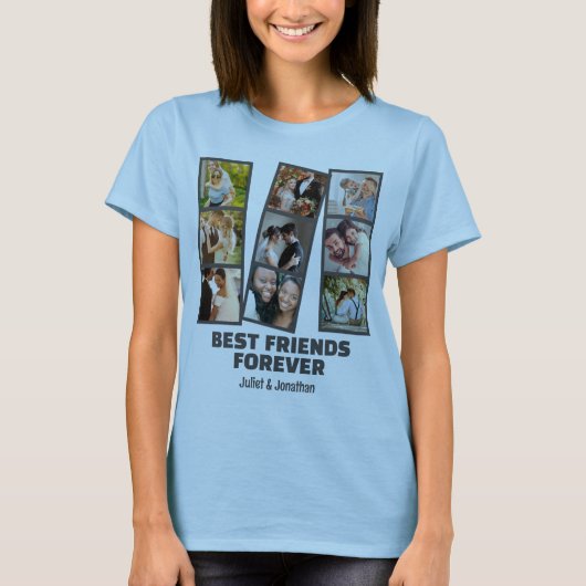 Aangepast 9 Foto collage & naam Beste Vriend Forev T-shirt (Voorkant)