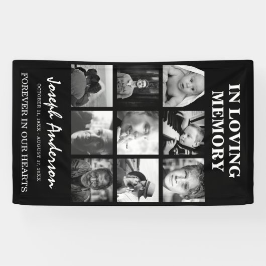 Aangepast 9 fotobegrafenis in het liefdevol geheug spandoek (Horizontaal)