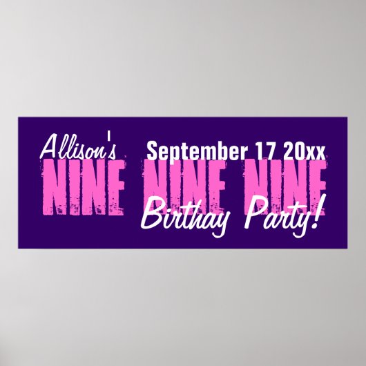 Aangepast 9 jaar oude verjaardagsfeestbanner poster (Voorkant)