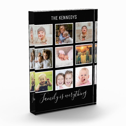 Aangepast 9 Naam foto-Collage familie (zwart) Fotoblokken (Links)