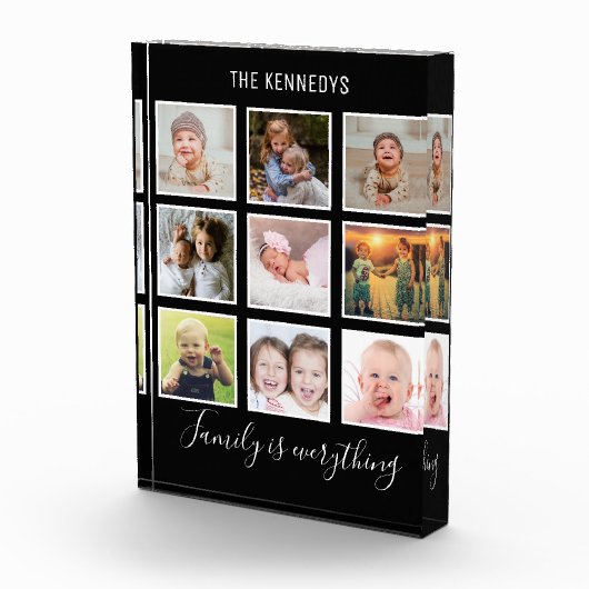 Aangepast 9 Naam foto-Collage familie (zwart) Fotoblokken (Rechts)