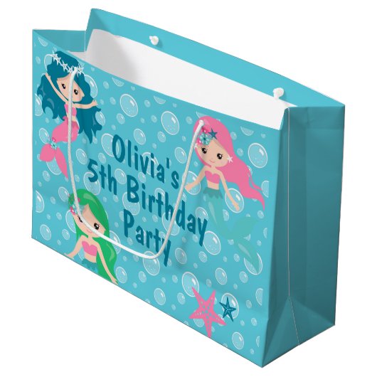 Aangepast aanbod van Mermaid Birthday Favors Party Groot Cadeauzakje (Voorkant Gekanteld)