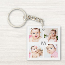 Aangepast, aangepast 8 Photo Collage Monogram Whit Sleutelhanger