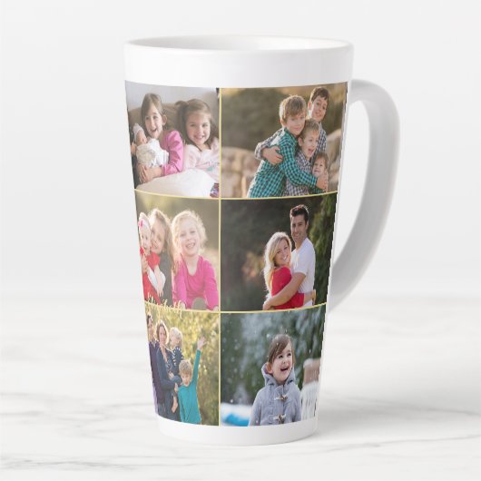 Aangepast aangepast 9 Photo Collage Gold Monogram Latte Mok (Rechterhoek)