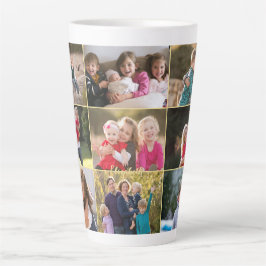 Aangepast aangepast 9 Photo Collage Gold Monogram Latte Mok